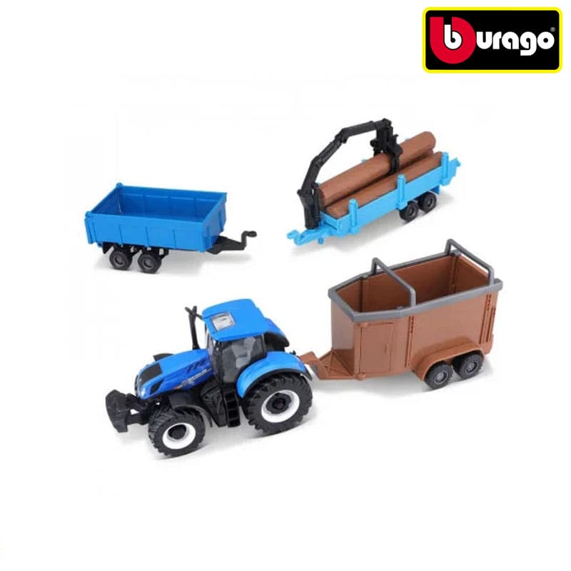 Bburago Traktor New Holland T7.315 Med 3xVogne, (Skala 1:50) - Billede 4